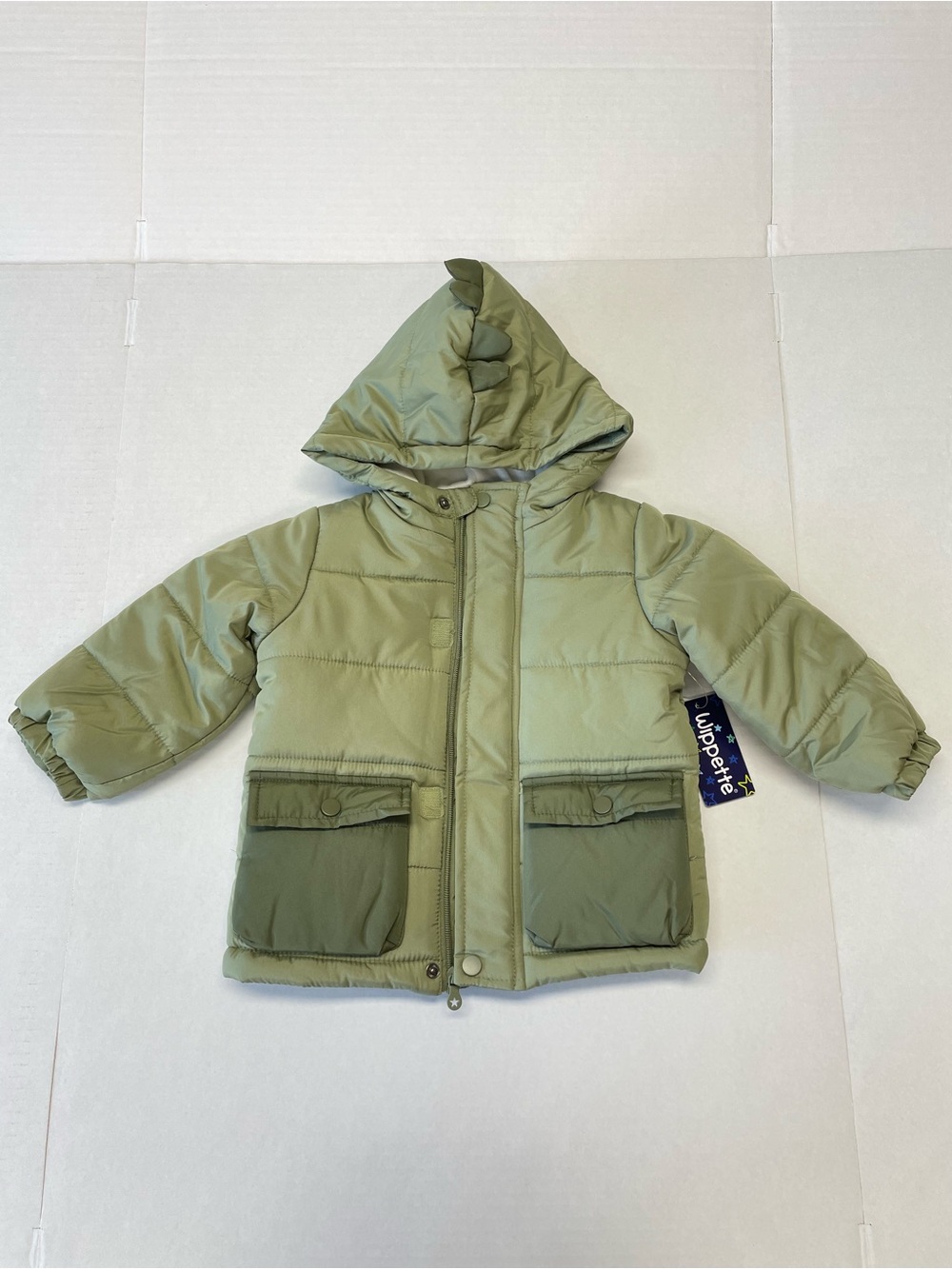 NWT Wippette Boys 2T Green Dinosaur Puffer Coat Hood Pockets Fall Autumn Winter